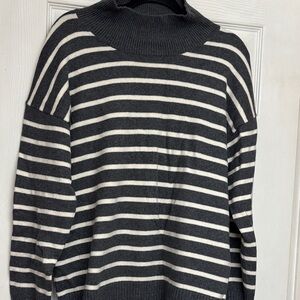 Banana Republic Black and White Striped Turtleneck Sweater